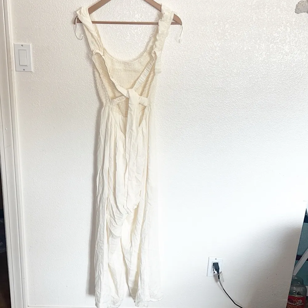 Altar’d State Cream Smocked Criss Cross Tie Open Back Tank Top Jumpsuit - Image 5