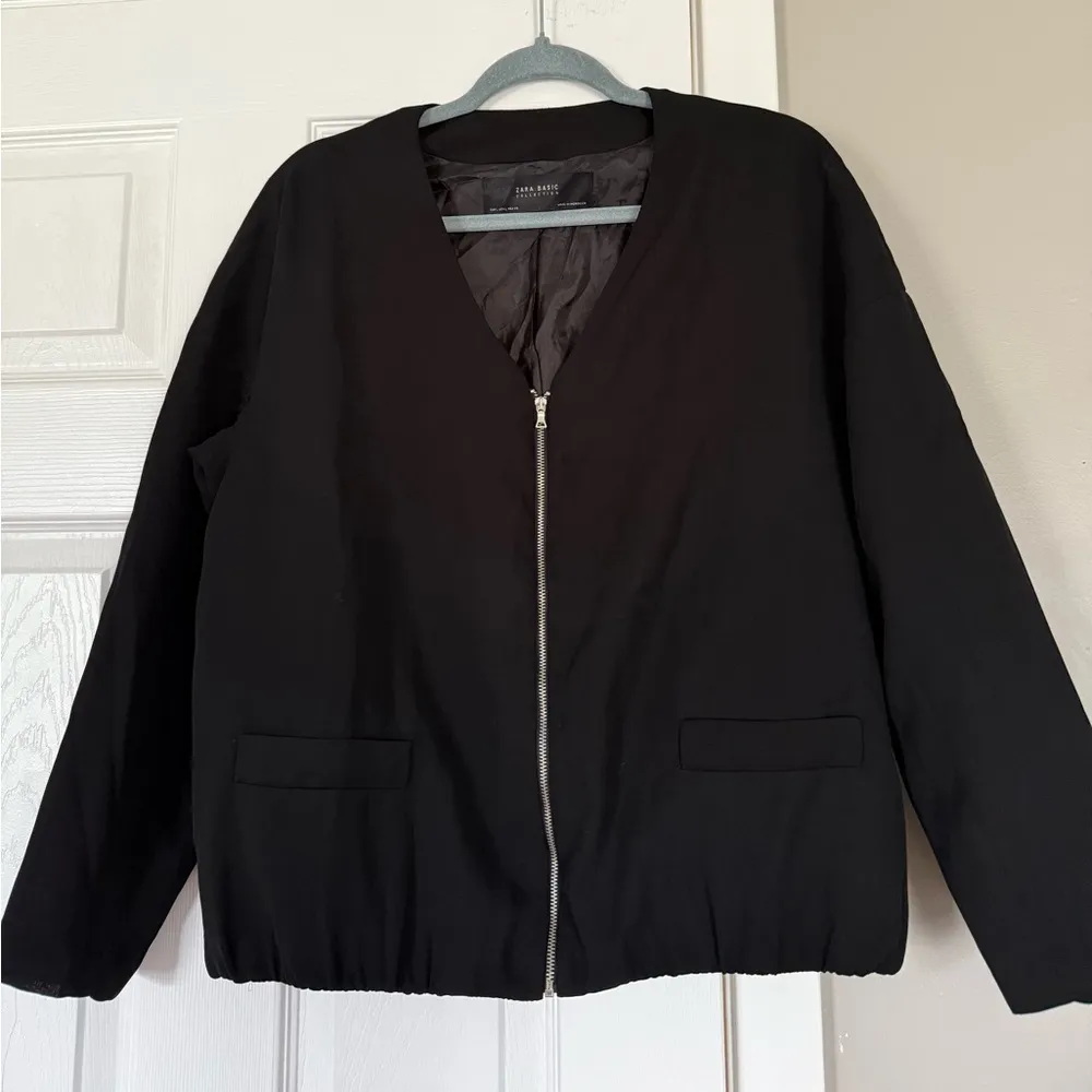 ZARA Black Zip Up Blazer Casual Jacket - Image 2