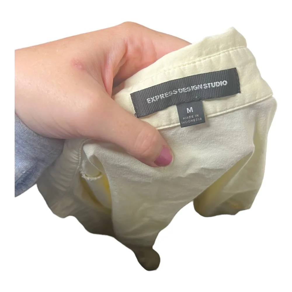 Express Y2K Cream Button-Up Office Siren Blouse M - Image 4