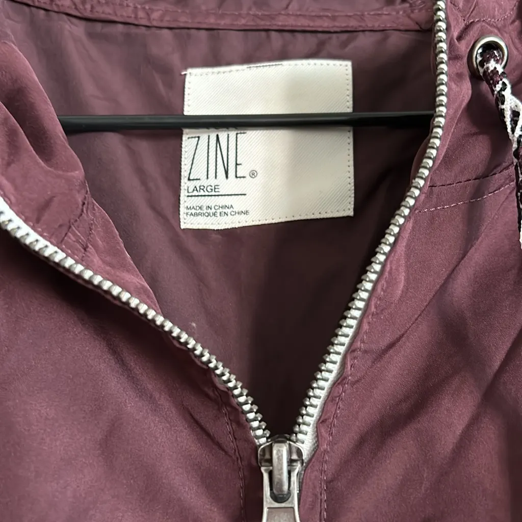 ZINE Lightweight‎ Jacket Deep Purple Womens Pullover Hooded Half Zip Windbreaker Size L - Image 4