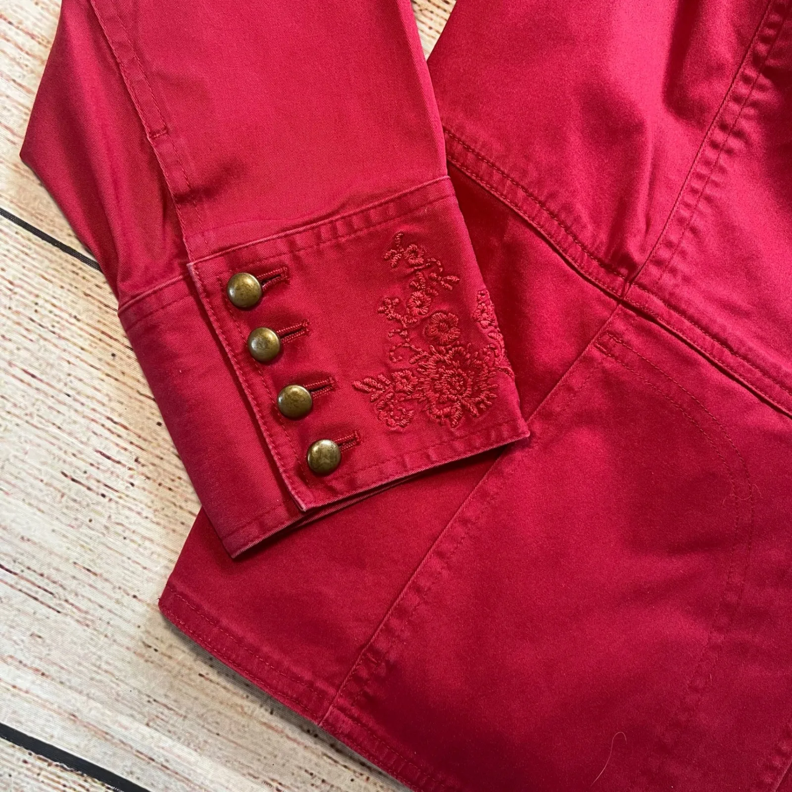 Vintage Jones New York Red Floral Embroidered Collared Jacket Womens XL y2k fall - Image 2