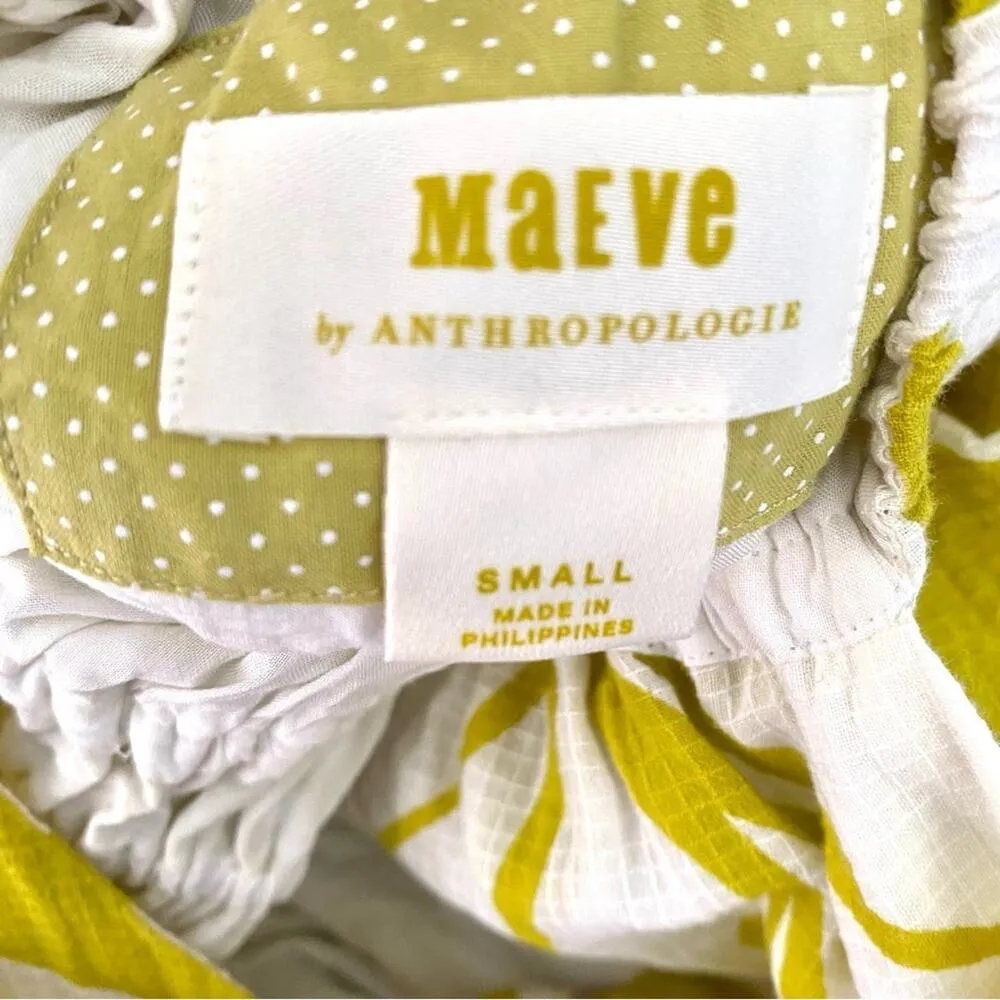 Maeve Anthropologie Feliciana Puff Sleeve Chartreuse White Mini Dress size small - Image 8