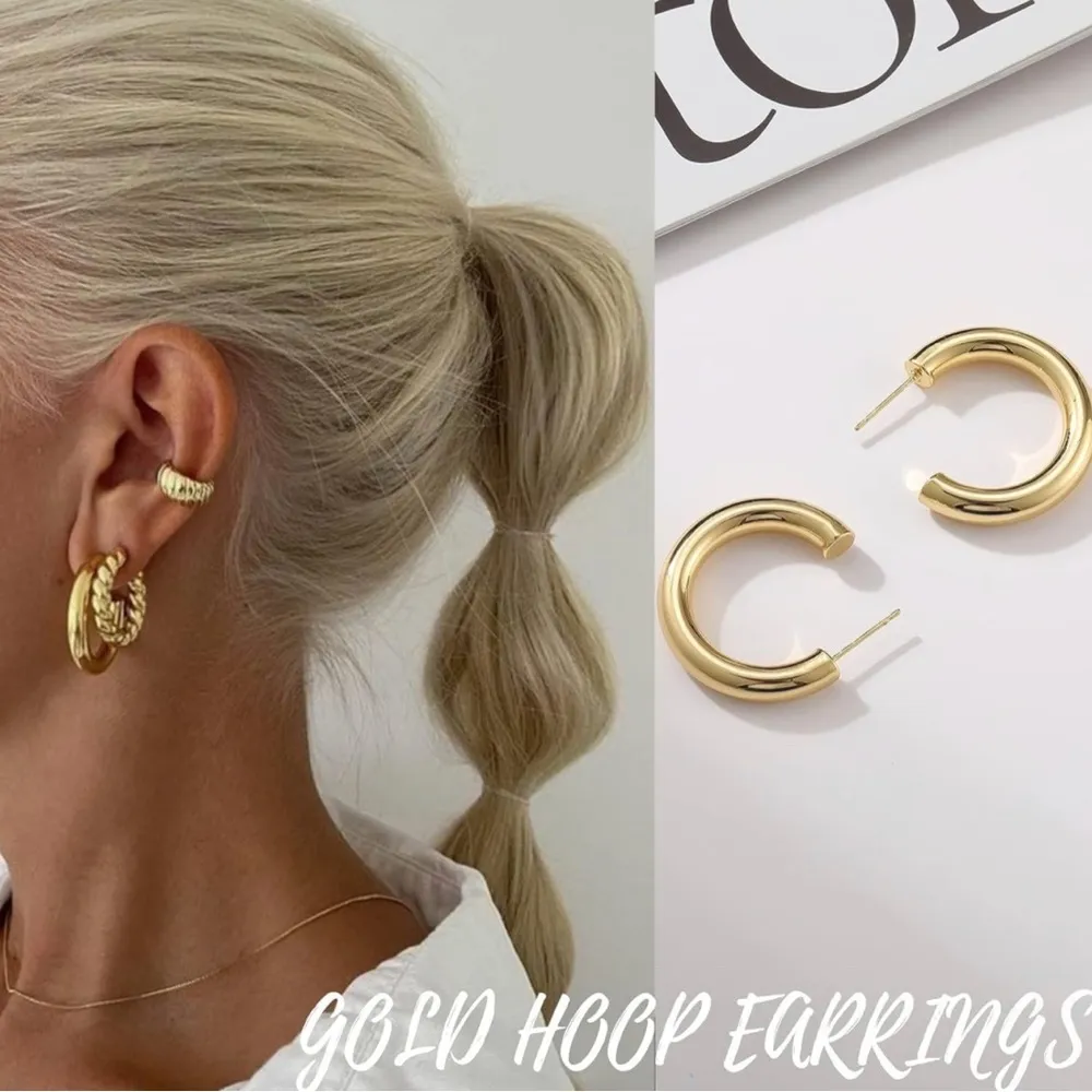 Gold Hoop Earrings| 6 Pairs| 14K Gold Plated| Lightweight| Hypoallergenic - Image 3