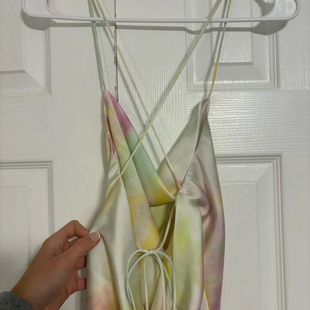 Zara Tie Dye Print Mini Satin Dress Backless Spaghetti Straps - Image 3