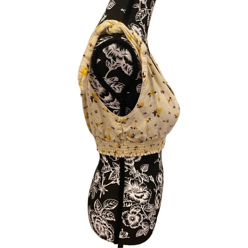 Lottie Moss Floral Cropped Tank Top Beach Coastal Vacation Yellow - Image 4