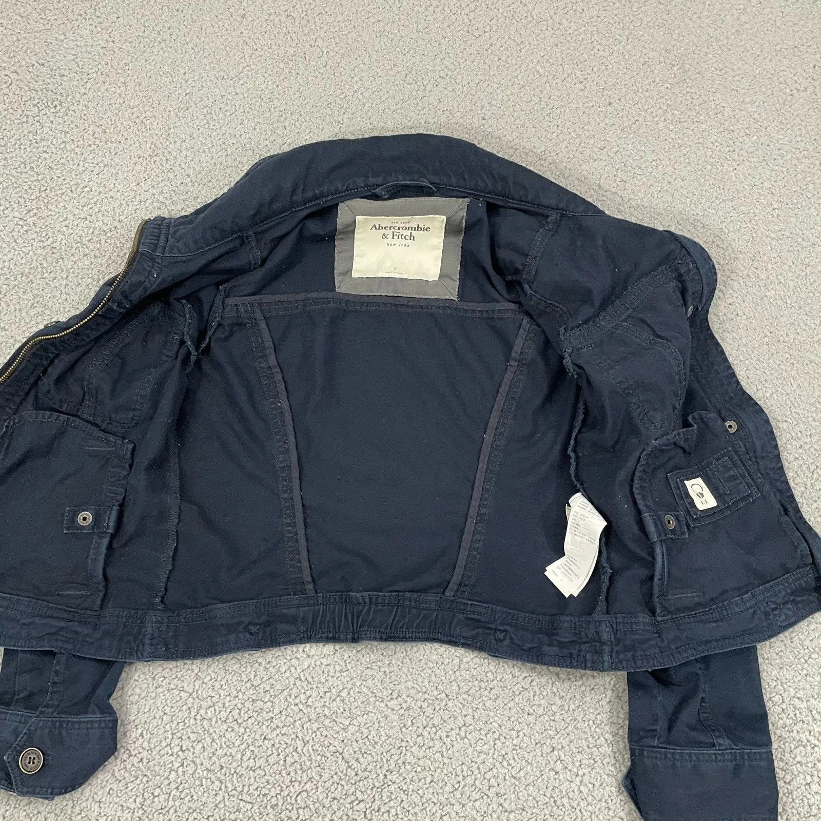 Abercrombie & Fitch Utility Jacket Women S Navy Field Cropped Y2K Full Zip - Image 4