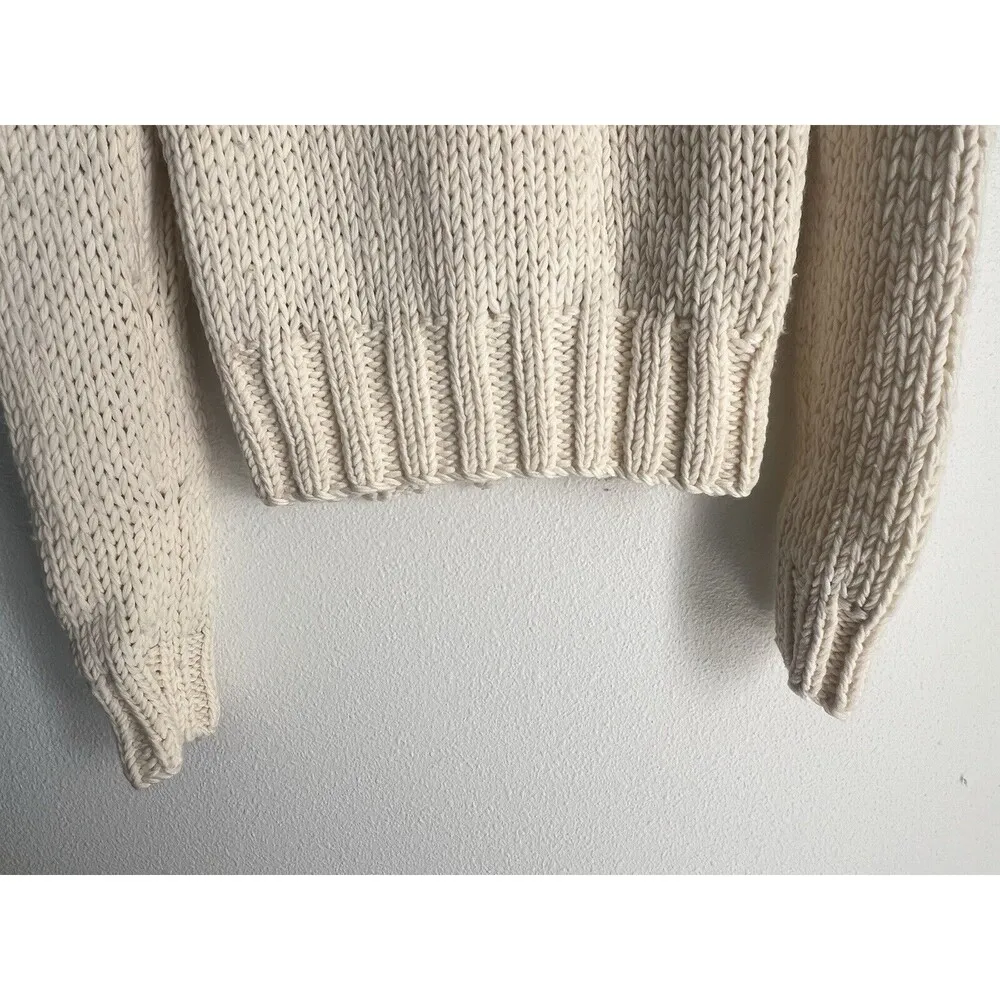 J Crew 100% Wool Aran Style Cable Knit Fisherman Hand Knit Turtleneck Sweater M - Image 7