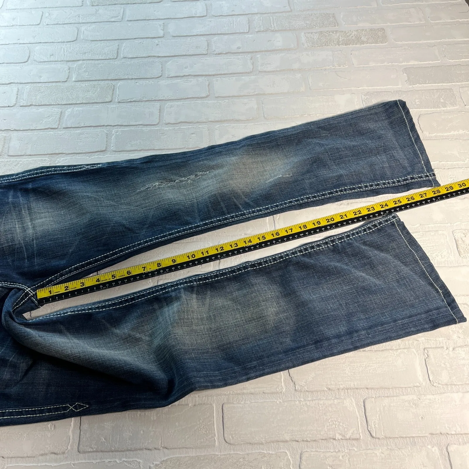 Y2K Rock Revival Sasha Boot Jeans Womens 31 Dark Wash Denim Flap Rhinestones - Image 14