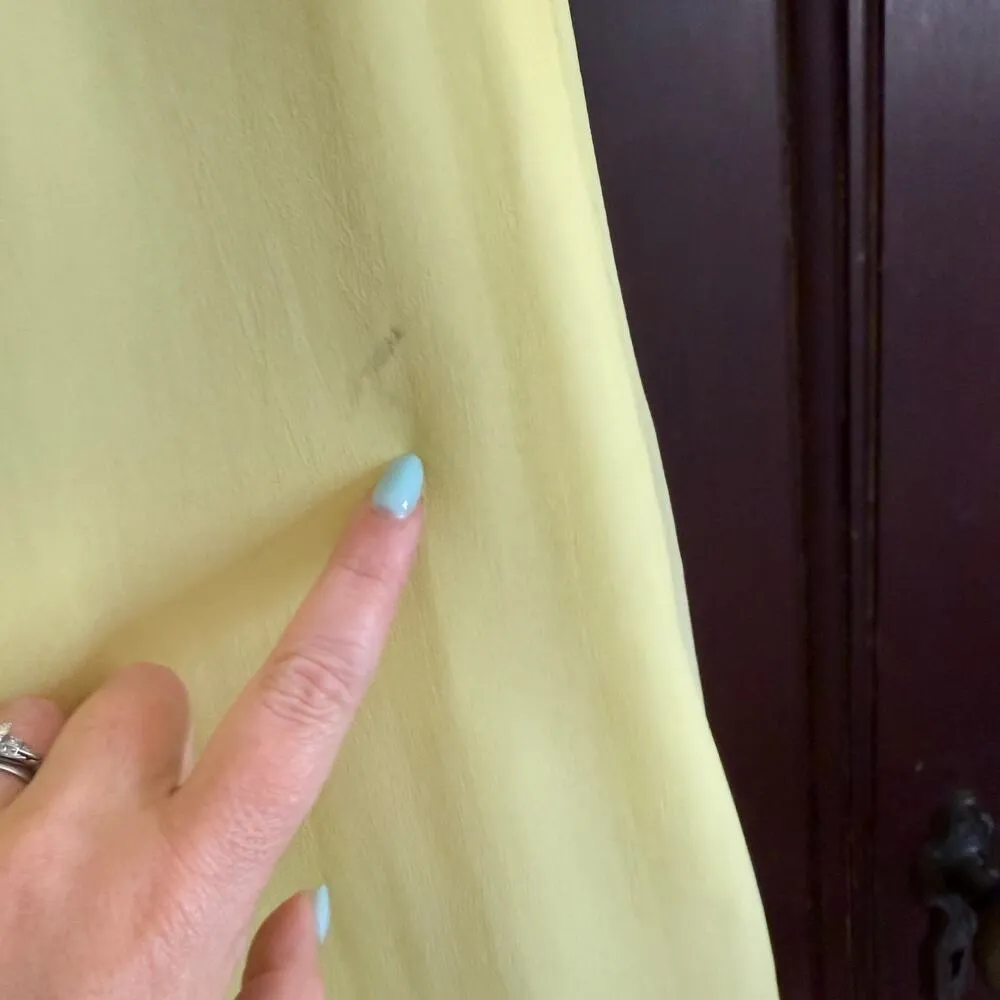 1960s Vintage Yellow and white Silk Chiffon and lace  Bow train column dress 6-8 - Image 9