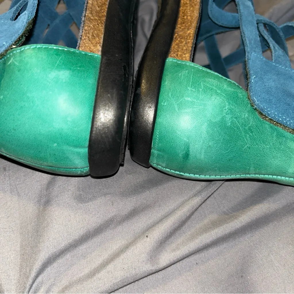 NAOT Marita 37 Women's Size 6 Shoes Blue Green Leather Strappy Wedge Sandals - Image 11
