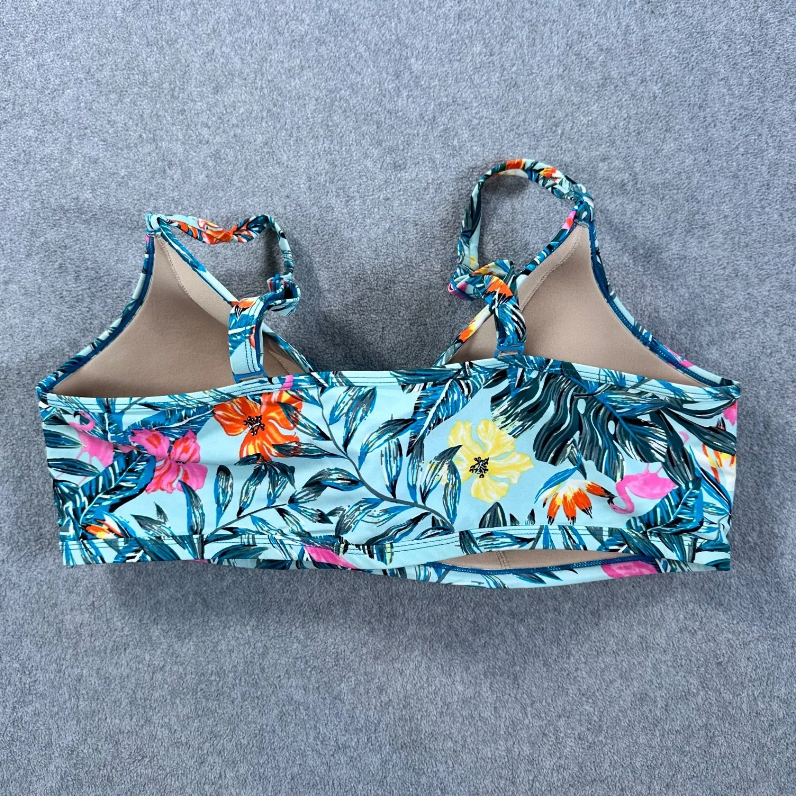 Cacique Swim Bikini Top Women's 20 Blue Tropical Palm Print Flamingo - Image 6