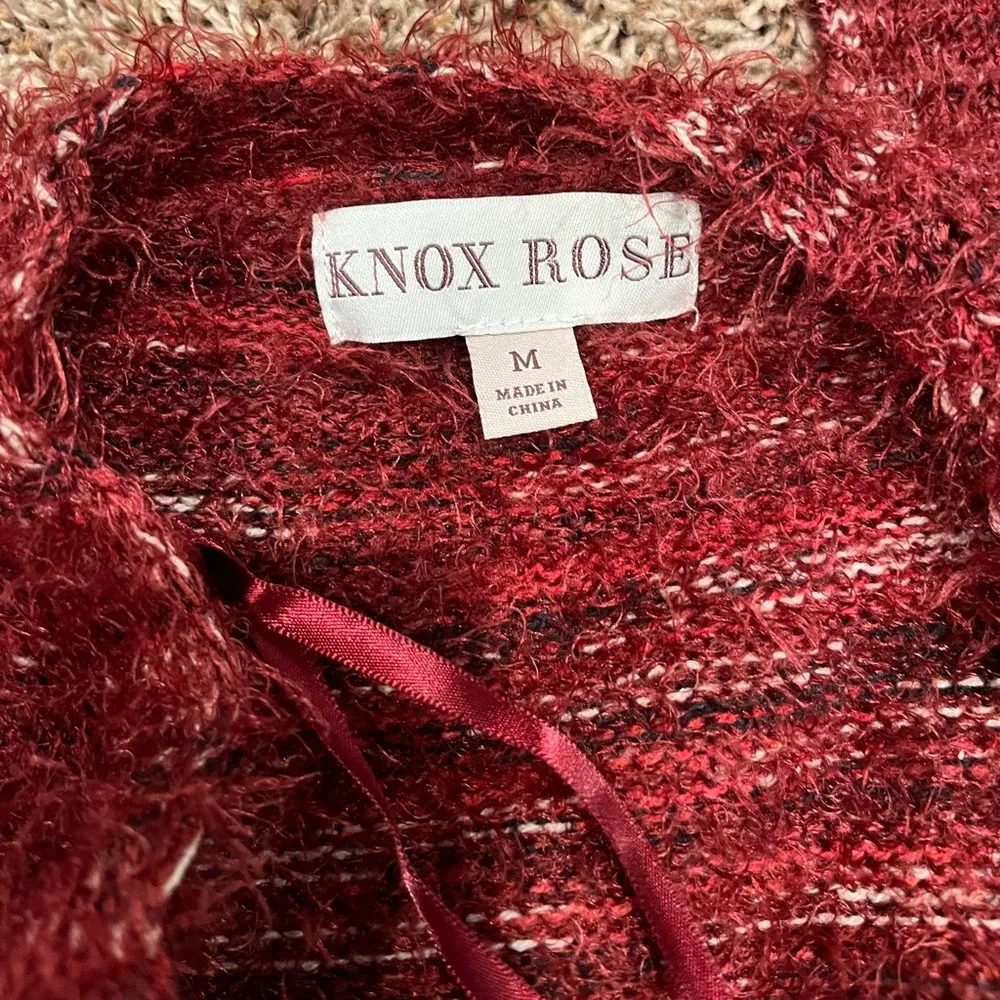 Knox Rose Belted Tie Front Fuzzy Eyelash Burgundy Cardigan - Image 15