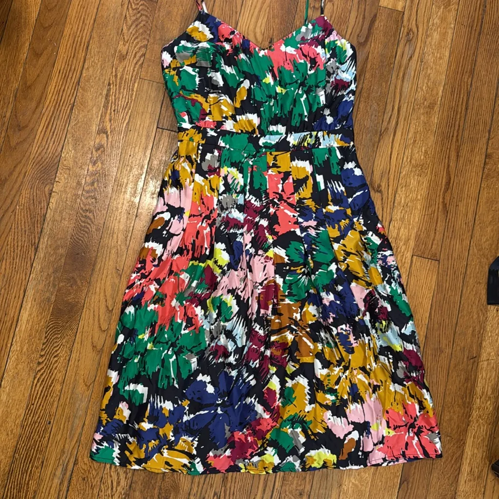 NWT J. Crew Colorful spaghetti strap brushstroke Abstract SILK dress midi 8 - Image 4