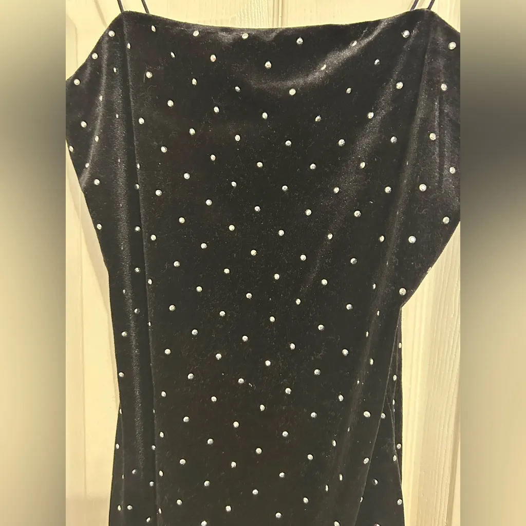 H&M small Black Velvet Rhinestone Mini Cocktail Party Dress strappy S - Image 4