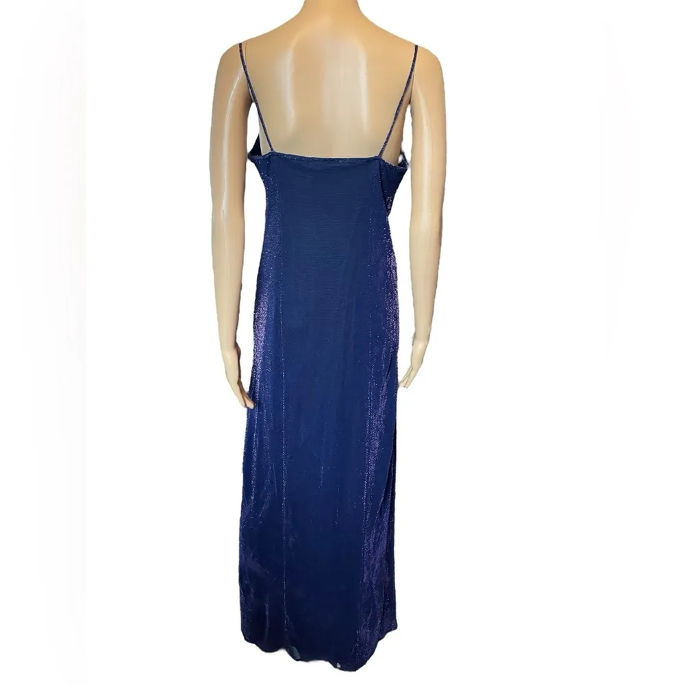 Jeffrey & Dara Vintage 90s Indigo Ultra Sparkly Twist Front Maxi Evening Dress - Image 7