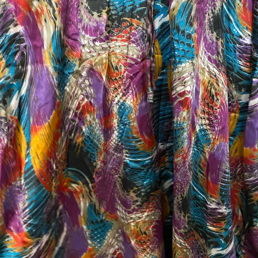 Winlar Womens Kaftan Caftan Long Satin Robe 2XL 3XL Tropical Print Purple Teal Size undefined - Image 4