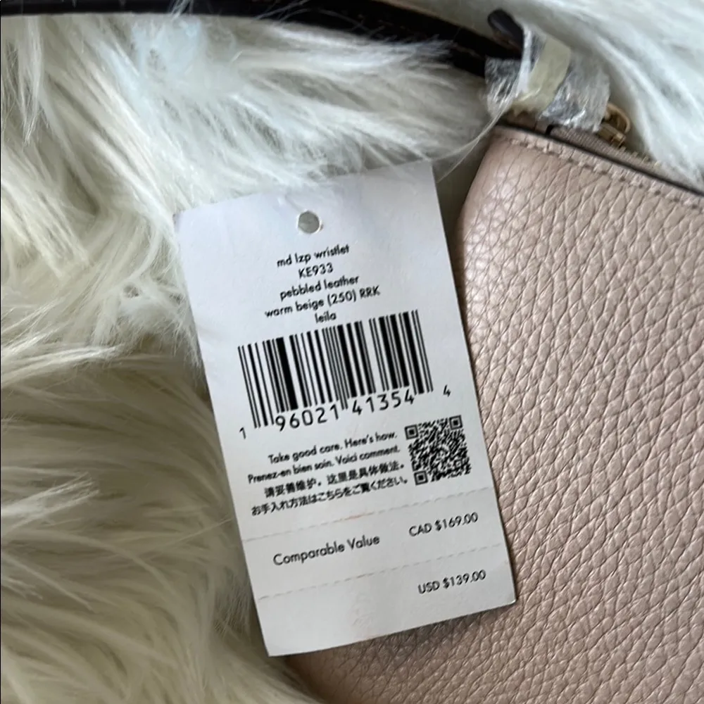 Kate Spade New York Leila Pebbled Leather Warm Beige Wristlet 8 x 5 - Image 2