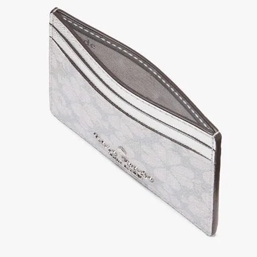 Kate Spade Spade Flower Star Toss Slim Card Holder Silver Glitter NWOT - Image 2