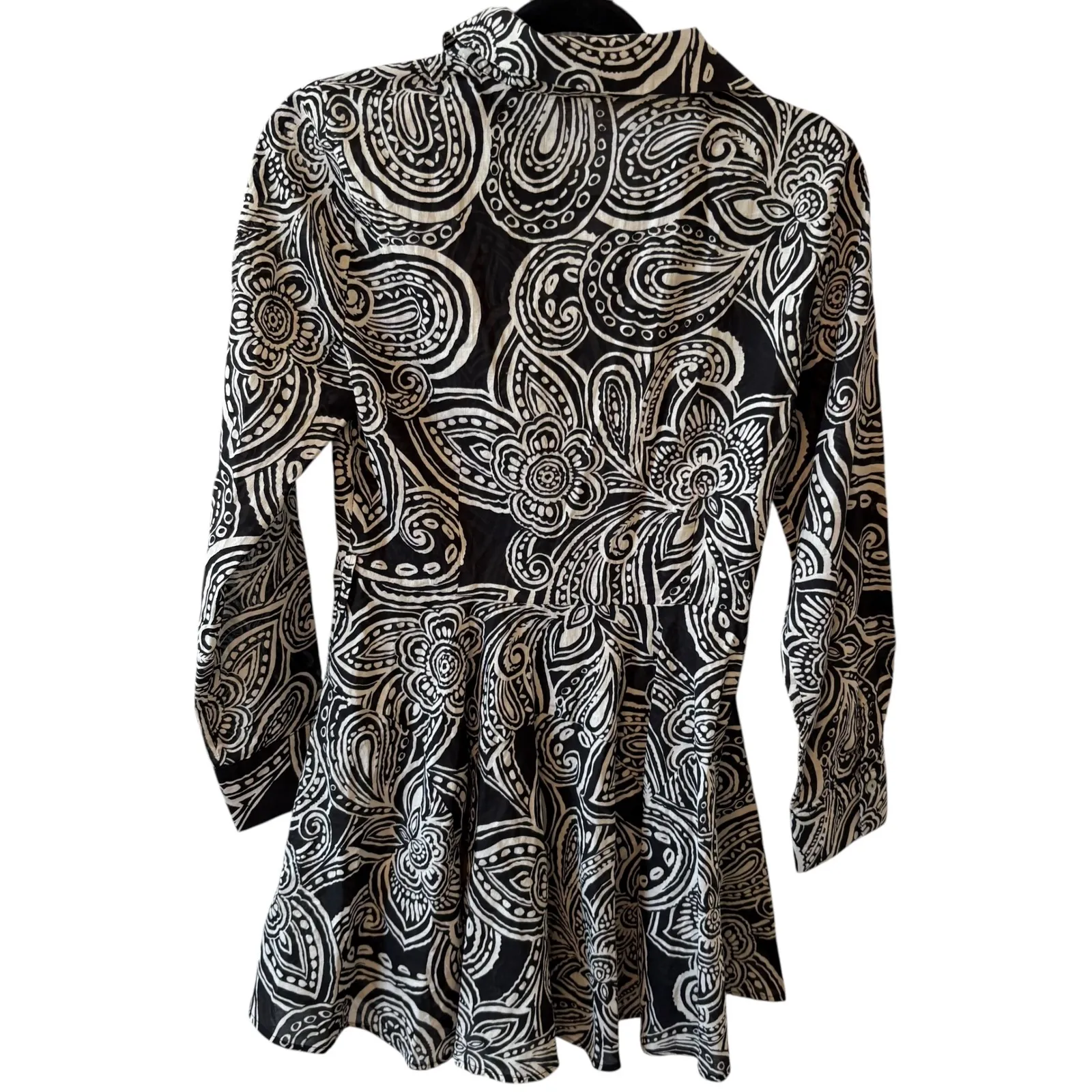 Zara Women's Black & White Paisley Print Long Sleeve Mini Shirt Dress S *no belt - Image 5