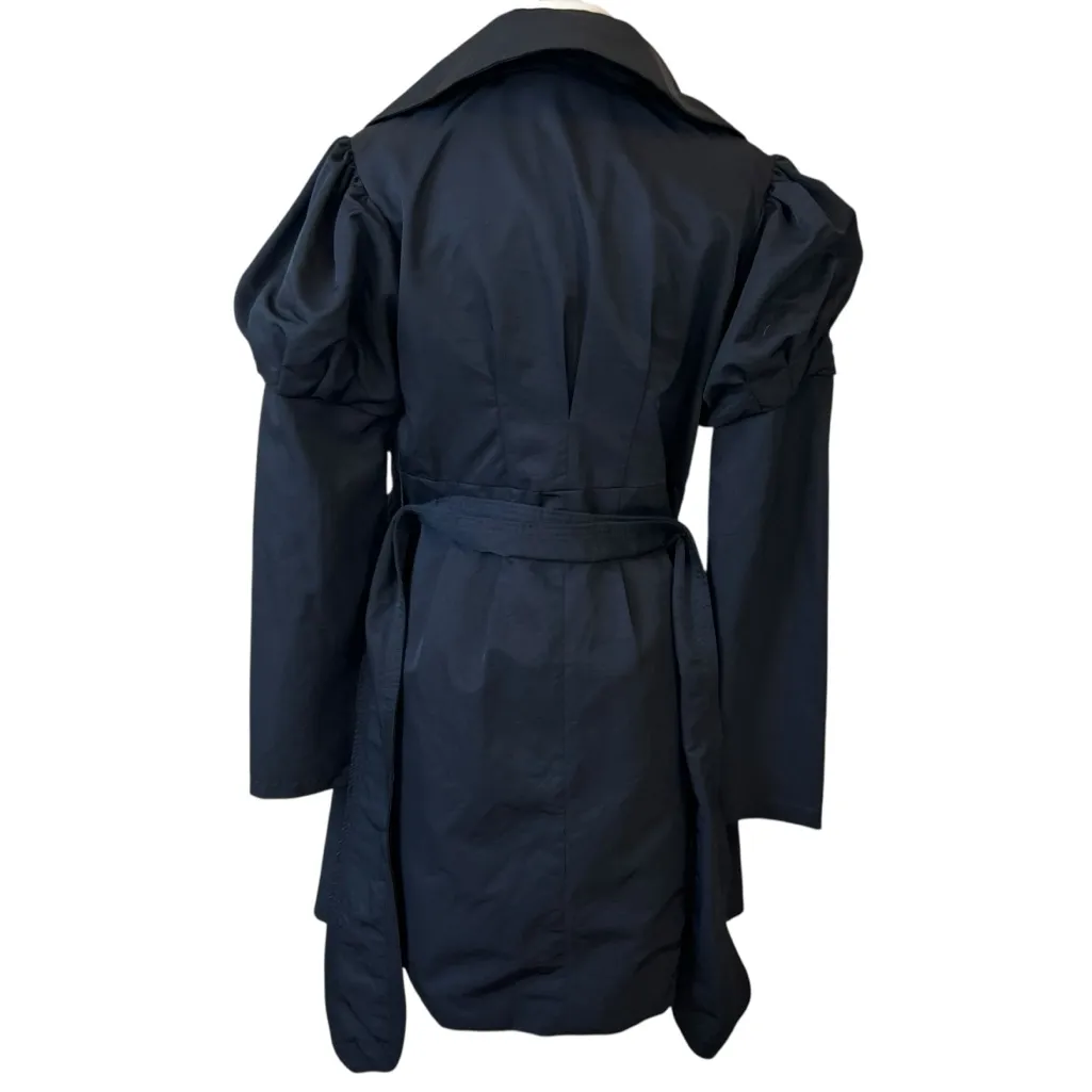 Ariella Black Collared Puff Sleeve Trench Coat Jacket Size L - Image 14