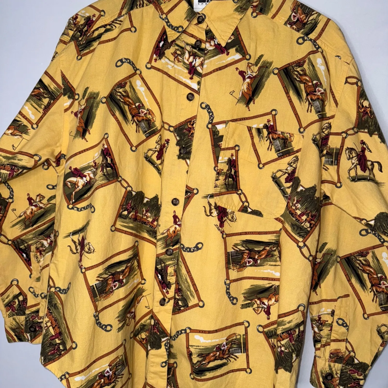 Equestrian Vintage Cottagecore Horse Long Sleeve Leslie Fay Button Up Blouse - Image 5