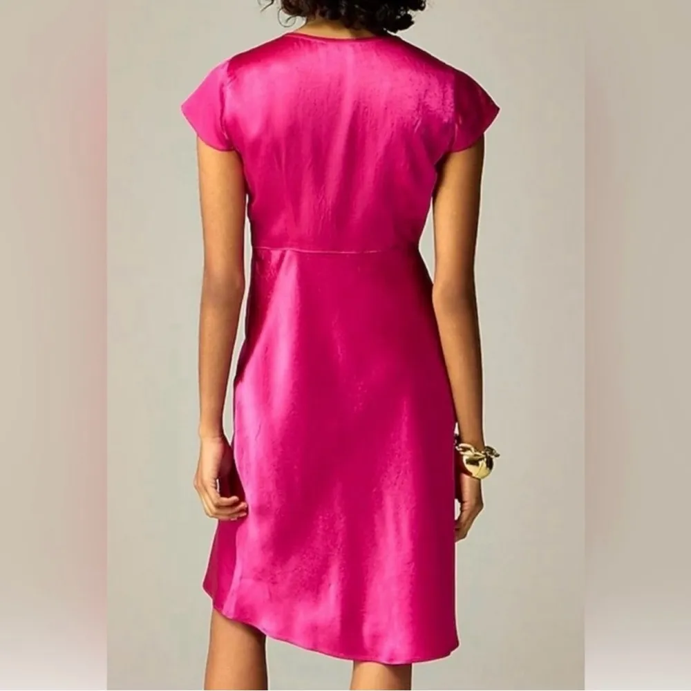NWT J. Crew Short-sleeve Slip Dress Textured Satin Fuchsia Pink - Image 6
