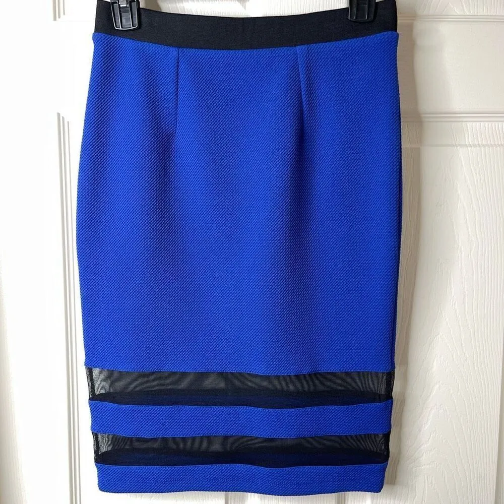 Forever 21  High Waist Mesh Panel Pencil Skirt (blue/black) - Large - Image 2
