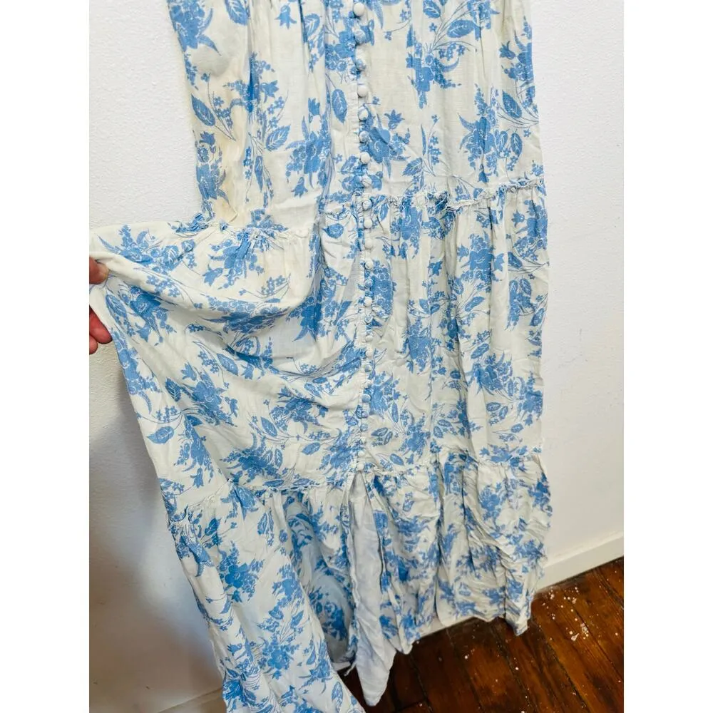 LoveShackFancy Women's White Blue Floral Garnita Floral Tiered Maxi Dress Size 0 - Image 12