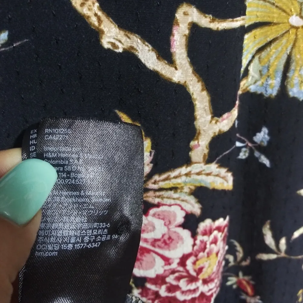 GP&J Baker x H&M Midi Shift Bohemian Dress Black Floral Birds Casual Size L - Image 8