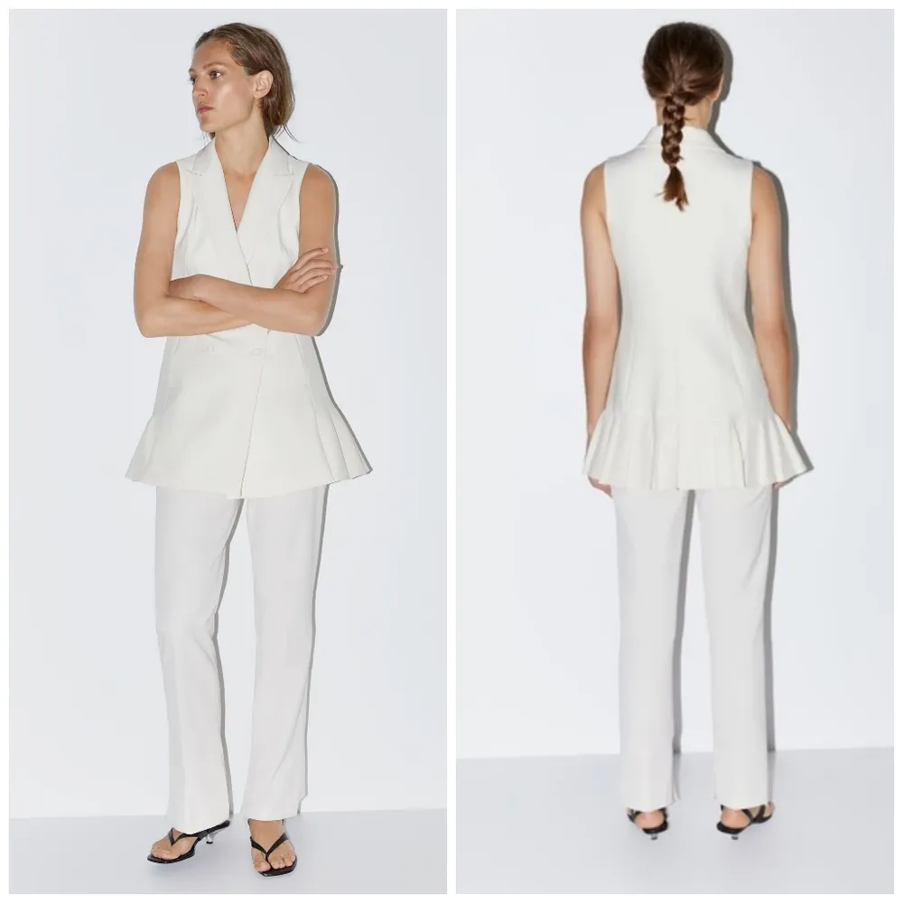 Zara Cream Waistcoat with Pleated Hem - Image 3