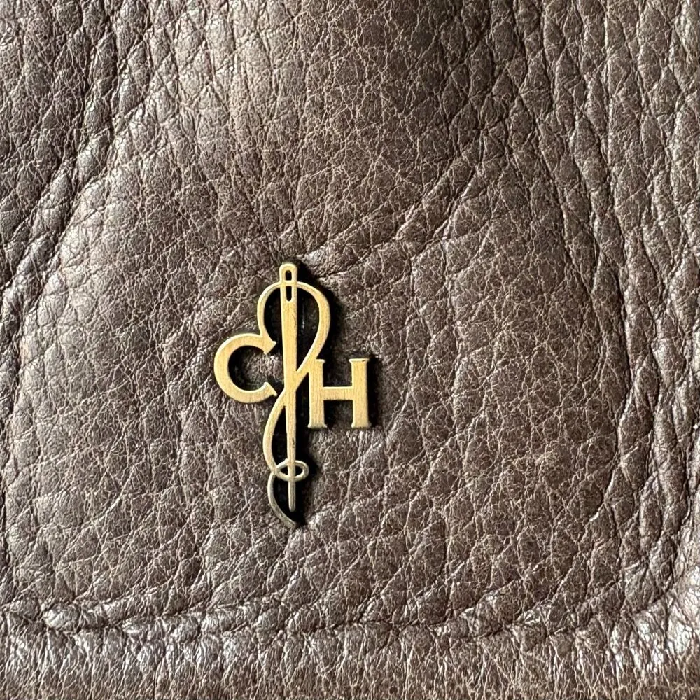 Cole Haan small brown pebbled leather gray quilted fabric crossbody bag purse - Image 6