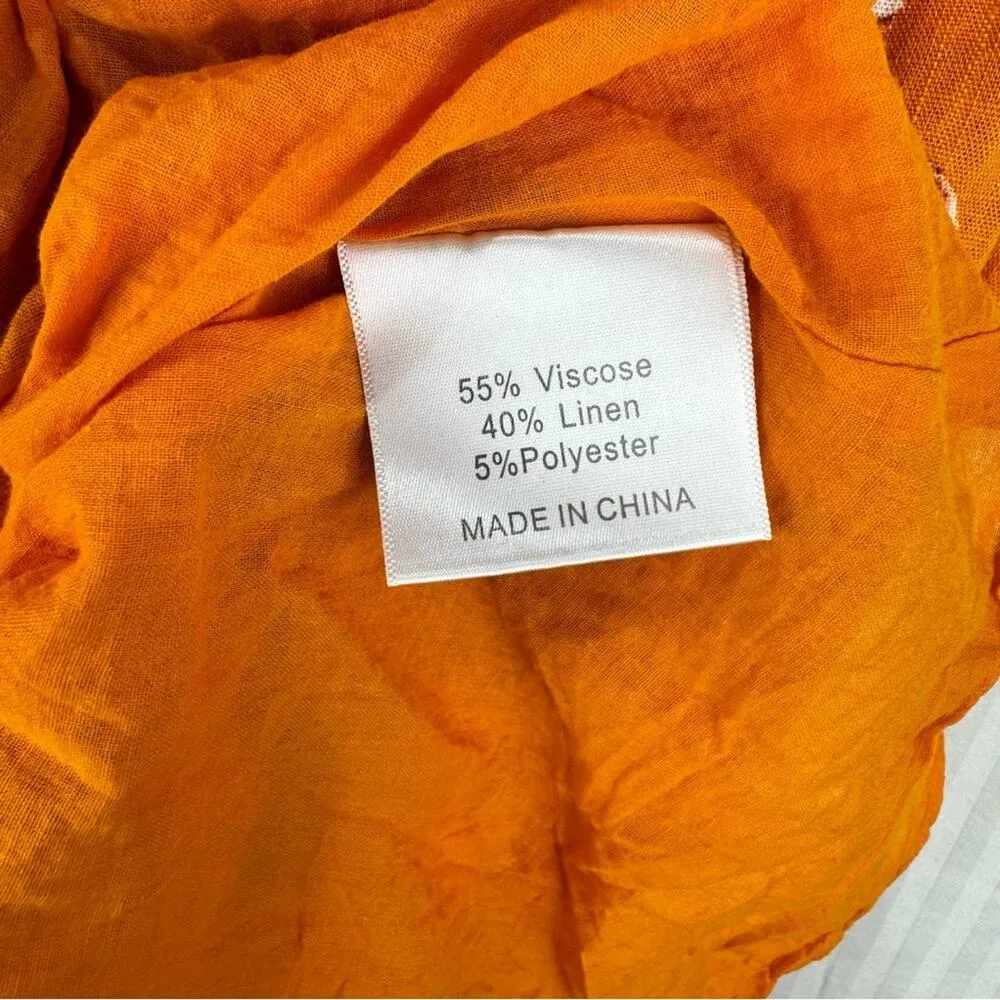 OPT Anthropologie One Pretty Time Orange Floral Open Back Linen Midi Dress Small - Image 6