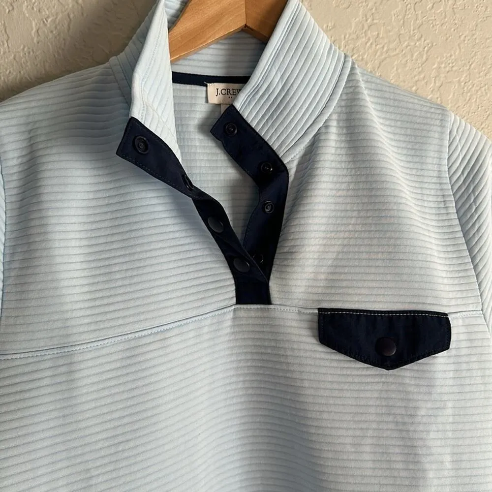 NEW J. Crew Quilted Blue Snap Front Pullover Long Sleeve Polo Medium BJ131 - Image 4