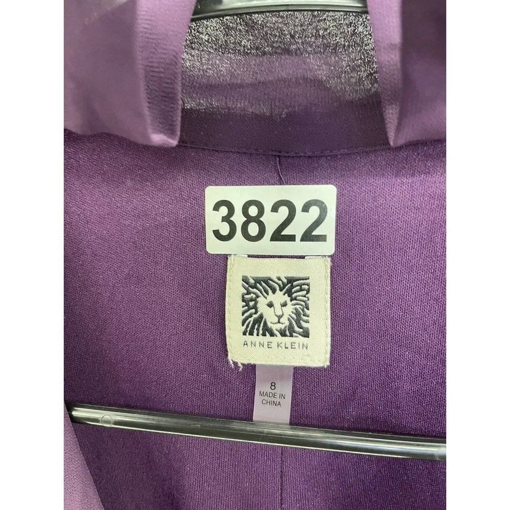 Ann Klein Women's Shift Dress Sheer Long Sleeve Solid Purple Size 8 Lined Bow - Image 8