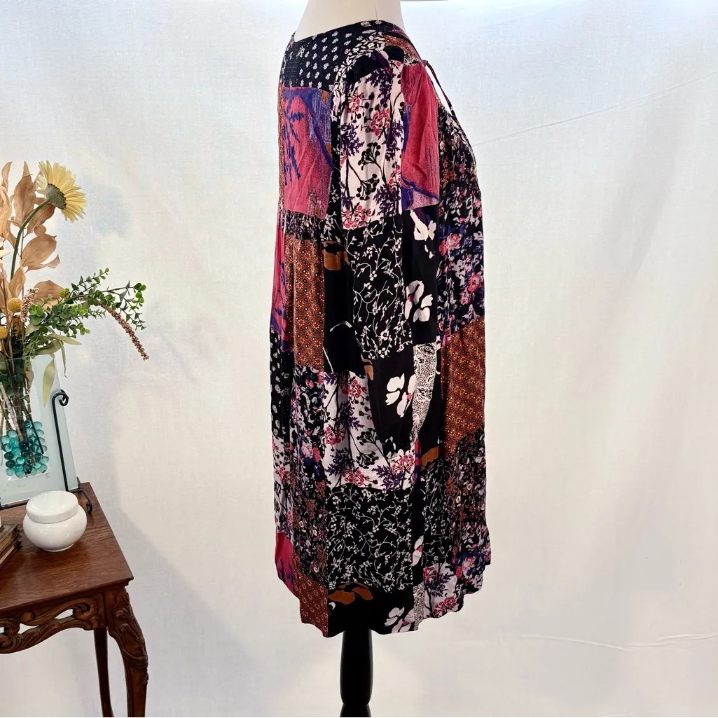 ONE SEPTEMBER Anthro Arcata Patchwork Beaded Lace Up Swing Dress Sz Small💛 Red - Image 7