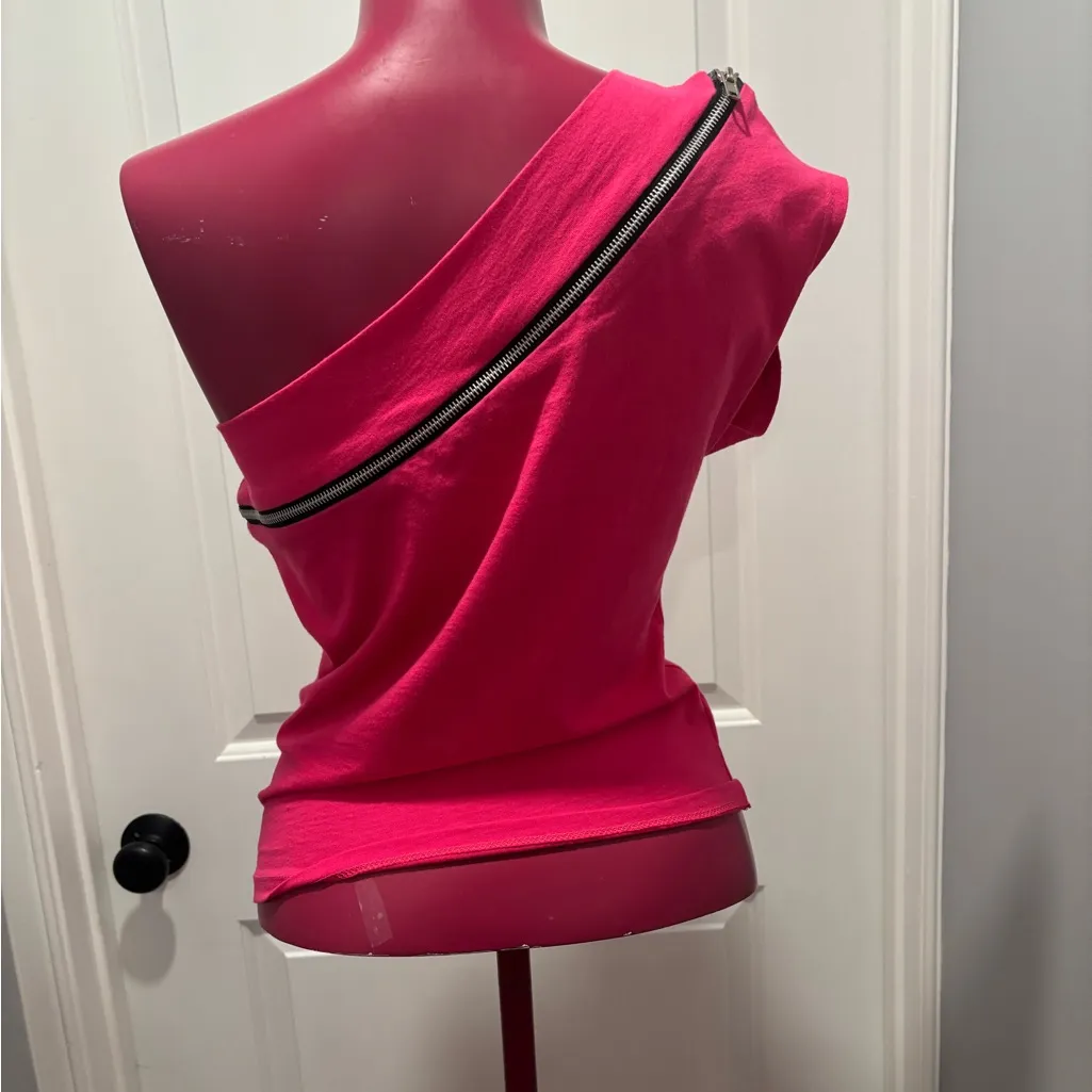 Wet Seal Hot Pink Off-Shoulder Zipper Blouse vintage Y2K M - Image 4