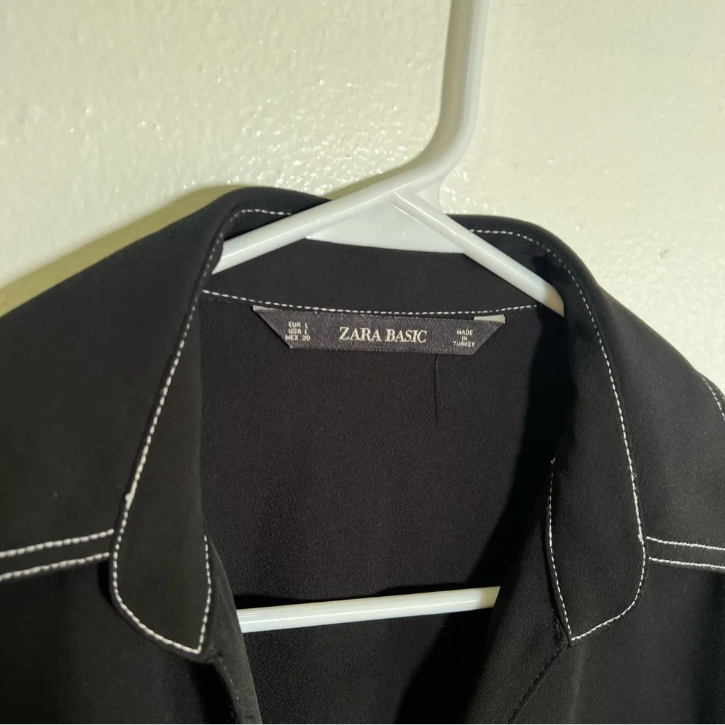 Zara Basic Contrast Stitch Mini Shirt Dress Black White L - Image 11