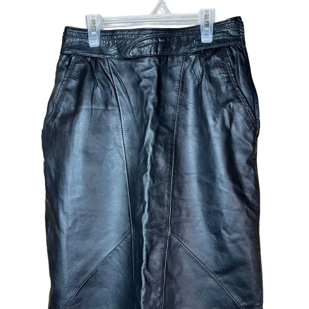 Vintage Bruno Giovanni Black Genuine Leather Midi Skirt Black Size undefined - Image 2