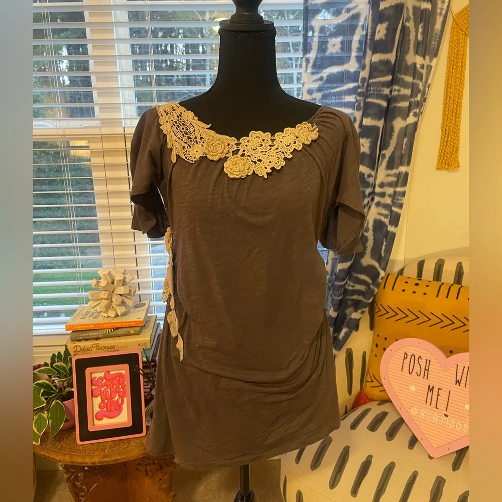 Anthropologie Deletta TunicTop Cinched Crochet Lace fFlutter Fairy Top - Image 2