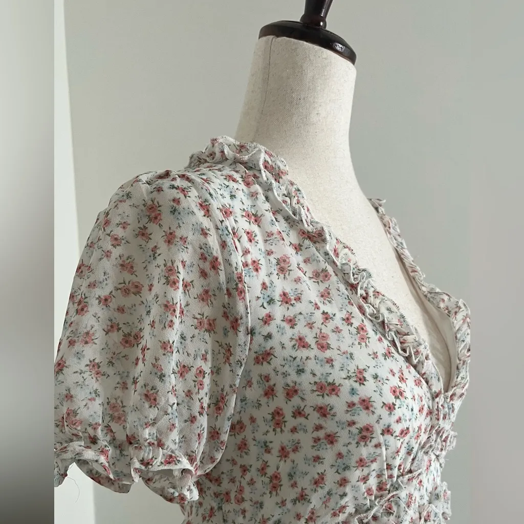 Floral Ruffle Prairie Dress Cottagecore Feminine Playful Coquette - Image 3