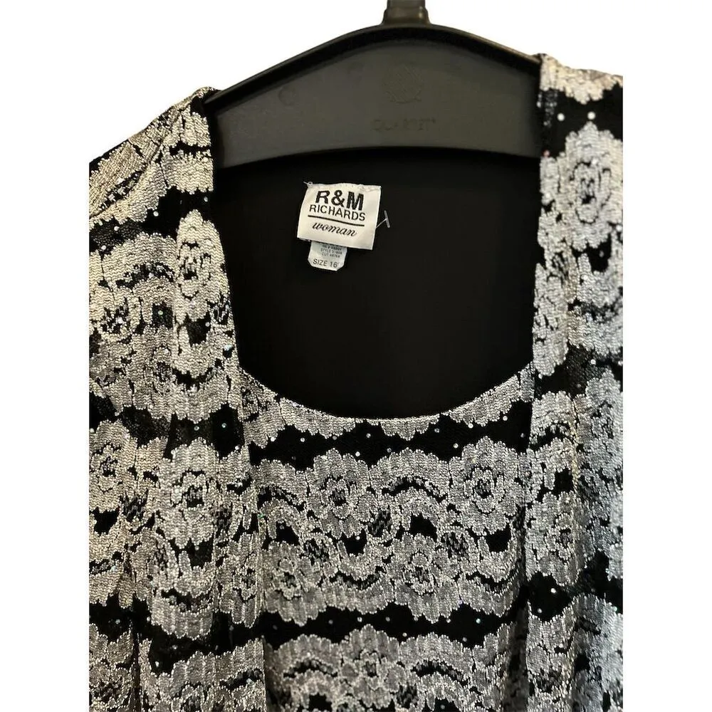 R&M‎ Richards Women's Black & Silver Lace Jacket with Camisole Top Size 16 - Image 9