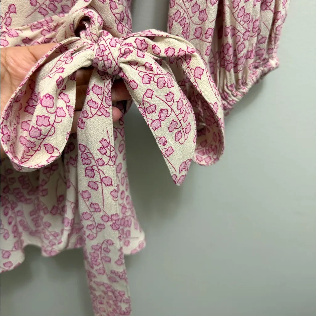 Ganni Wrap Top Floral Balloon Sleeve Pink Size 4 - Image 8