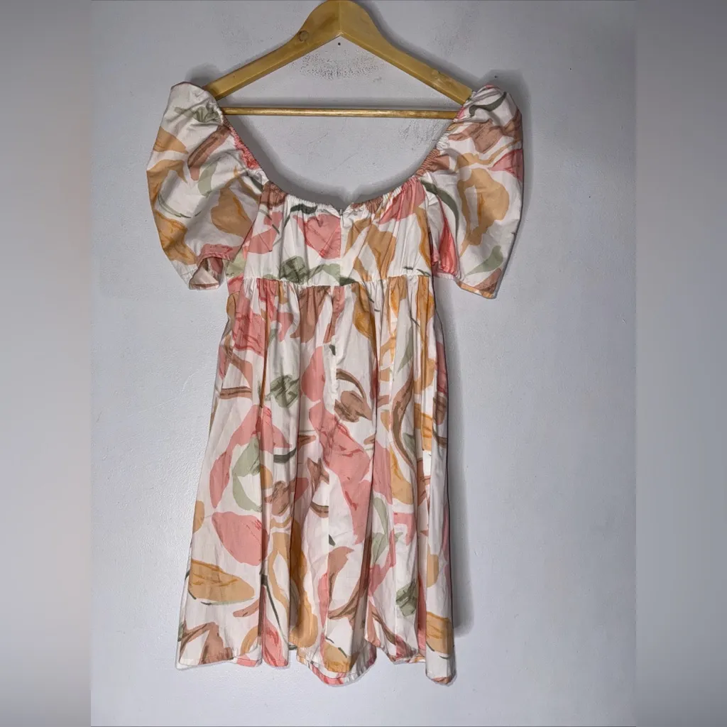 Abercrombie &‎ Fitch Keyhole Babydoll Mini Dress Floral Print Puff Sleeves Small - Image 2