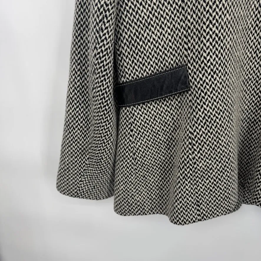 Talbots Black White Houndstooth Blazer Jacket Leather Trim Women's 16 Old Money - Image 11