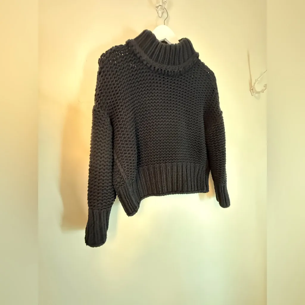 Free People My Only Sunshine Sweater Chunky Knit Turtleneck Oversize Black S EUC - Image 9