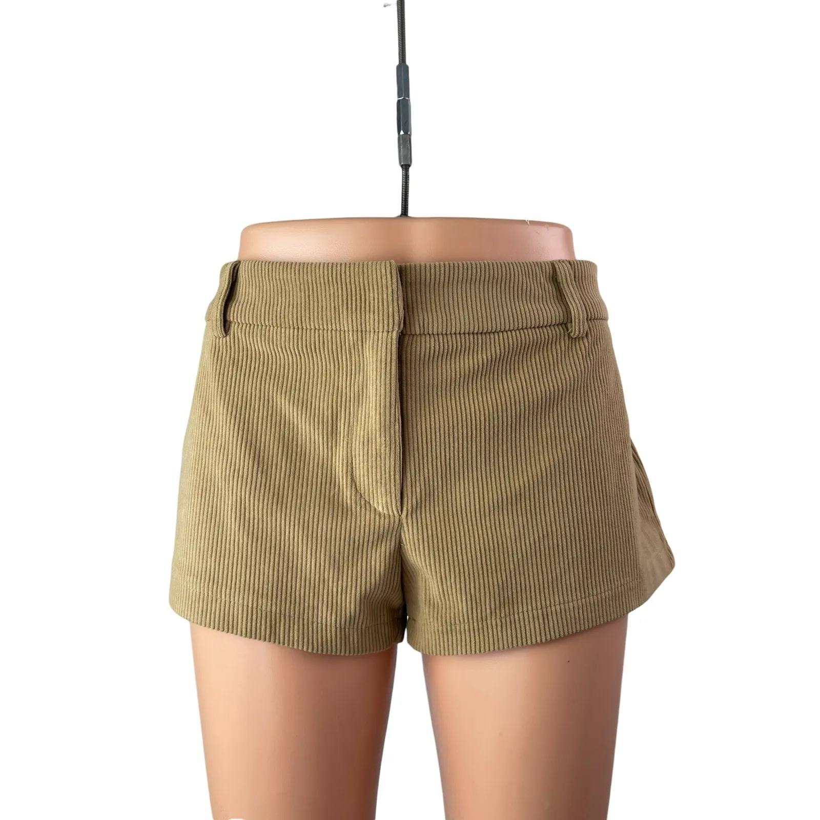 NEW Edikted Women's Brown Corduroy High Waisted Slim Fit Chino Hot Mom Shorts M - Image 2