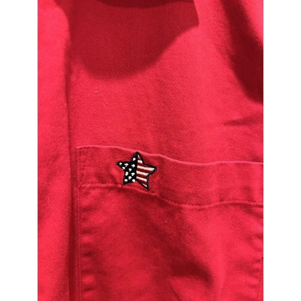 Christopher & Banks Women Button‎ Up Red Shirt America Stars Large USA Cotton - Image 3