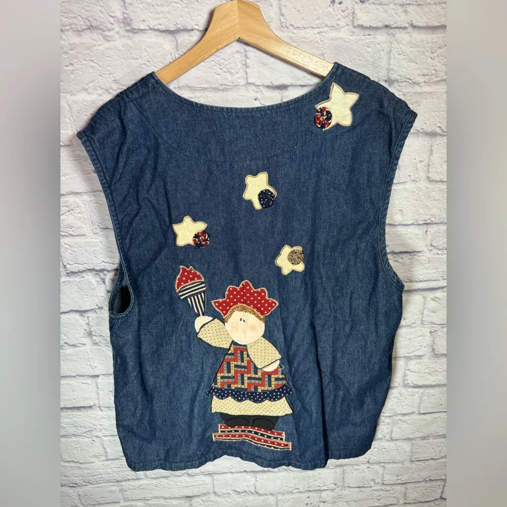 Vintage Denim made in the USA Fourth of July Embroidered Vest size medium‎ Blue - Image 6