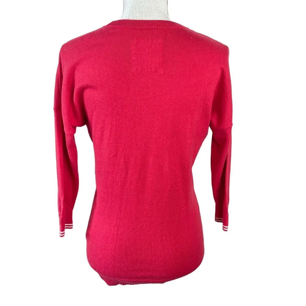 Hollister Y2K Knit Cardigan Sweater Womens S Pink V Neck Button Down Ribbed Trim - Image 2