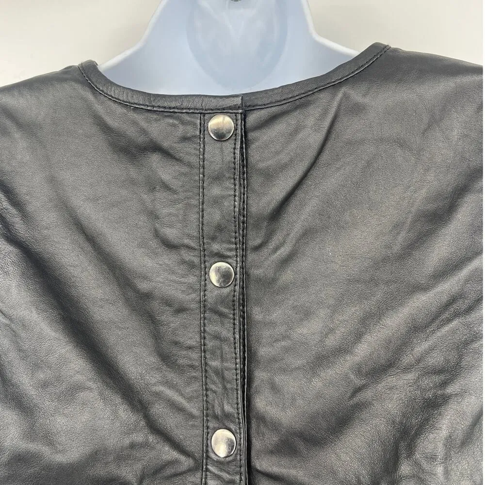 Topshop Leather Laser Cut Womens Top Sz 6 Black Edgy Festival Y2K Boho Rocker - Image 7